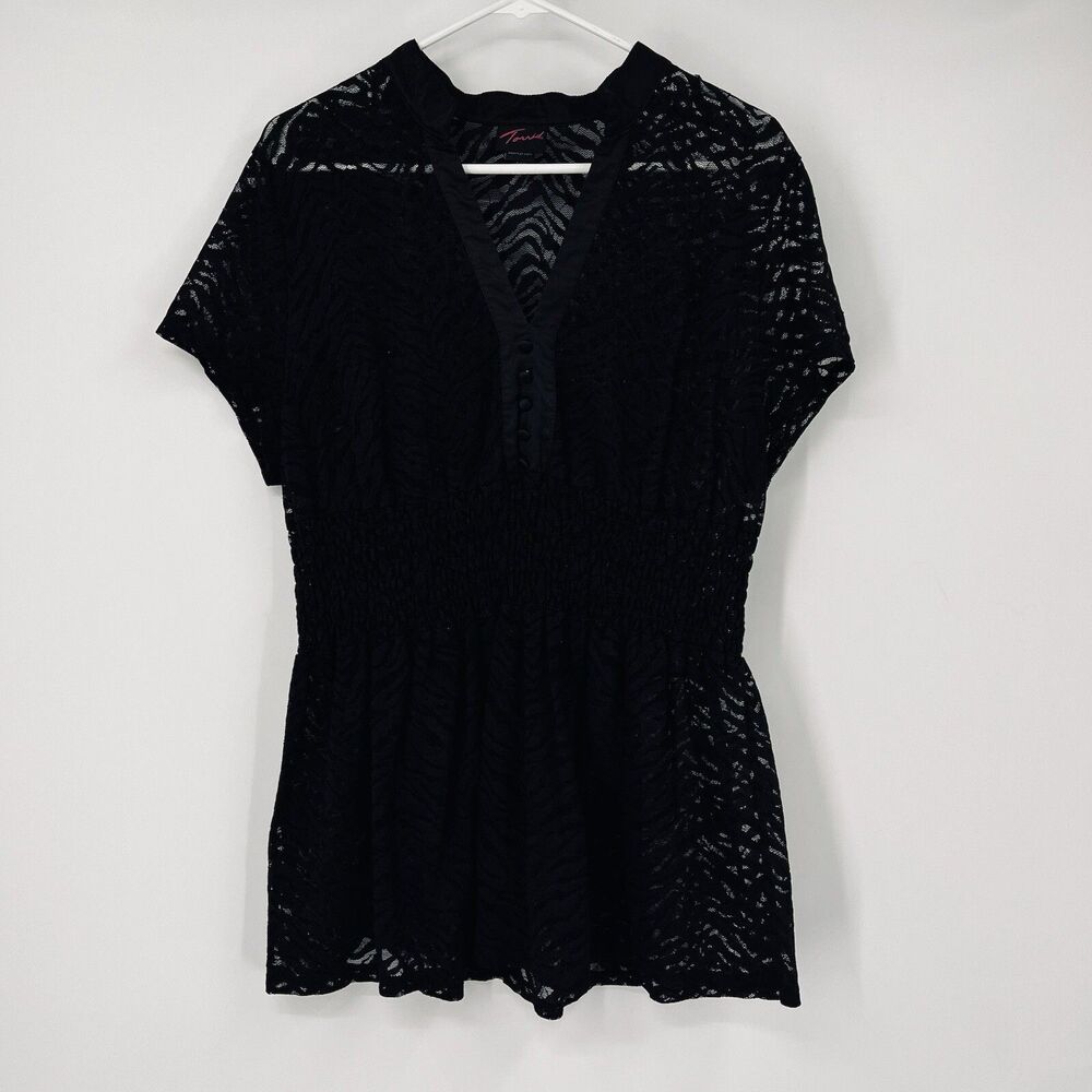 Torrid Black Sheer Lace L Blouse Gothic Grunge Whimsical Fairy Sexy Cover Up